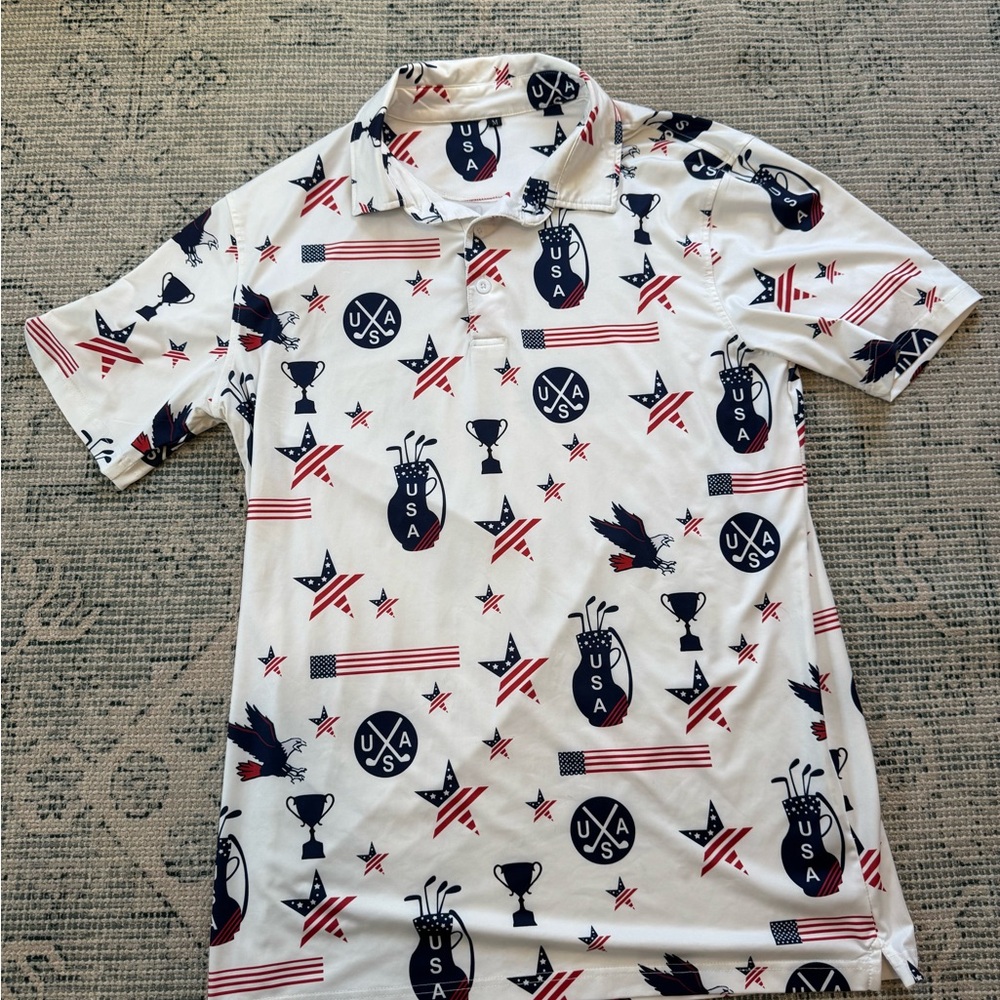 Amazon USA Themed Polo Shirt - White and Black
